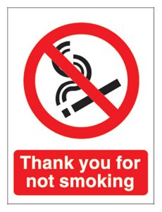 Prohibition Sign Thank You For Not Smoking PVC 15 x 20 cm