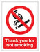 Prohibition Sign Thank You For Not Smoking PVC 15 x 20 cm