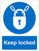 Mandatory Sign Keep Locked vinyl Blue, White 20 x 15 cm