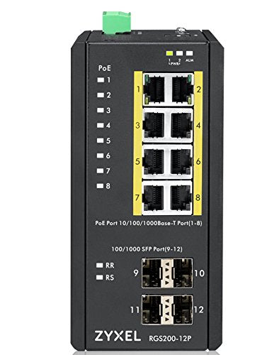 Zyxel RGS200-12P - Switch - Managed - 8 x 10/100/1000 (PoE+) + 4 x SFP - rack-mountable, DIN rail mountable - PoE+ (240 W) - DC power