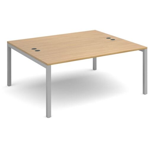 Dams International Rectangular Starter Unit Back to Back Desk with Oak Coloured Melamine Top and Silver Frame 4 Legs Connex 1600 x 1600 x 725mm