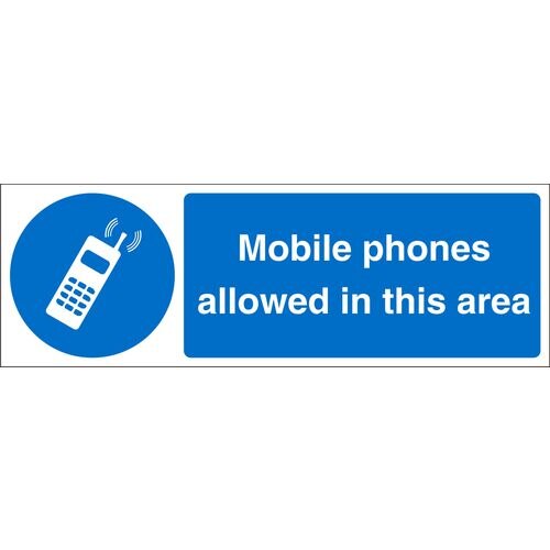 Mandatory Sign Mobiles Allowed PVC 10 x 30 cm