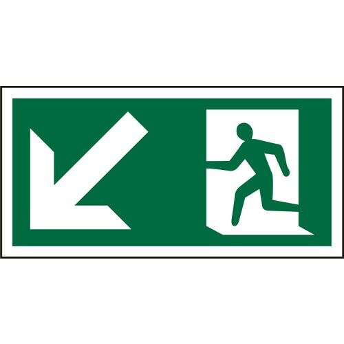 Fire Exit Sign with Down Left Arrow Vinyl 10 x 20 cm