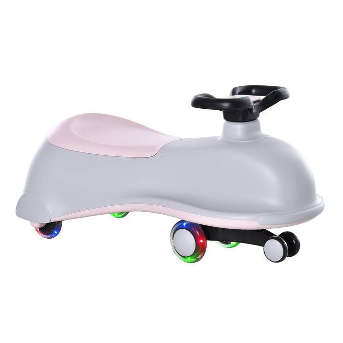 HOMCOM Ride on Wiggle Car with LED Flashing Wheels Grey,Pink