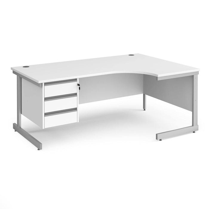 Dams International Right Hand Ergonomic Desk with Beech Coloured MFC Top and Silver Frame Cantilever Legs and 3 Lockable Drawer Pedestal Contract 25 1800 x 1200 x 725mm