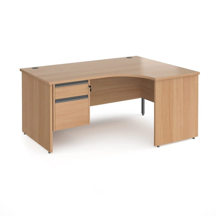 Dams International Right Hand Ergonomic Desk with 2 Lockable Drawers Pedestal and Oak Coloured MFC Top with Silver Panel Ends and Silver Frame Corner Post Legs Contract 25 1600 x 1200 x 725 mm