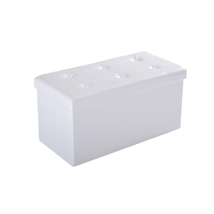 HOMCOM Folding Storage Ottoman Cream White