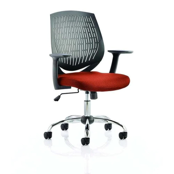 Dynamic Basic Tilt Task Operator Chair Fixed Arms Dura Black Back, Tobasco Red Seat Medium Back