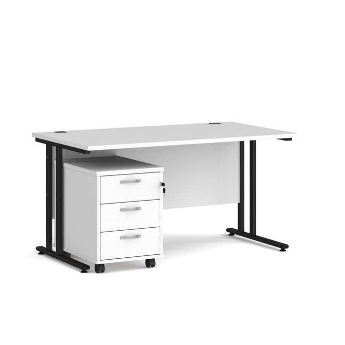 Dams International Straight Desk with 3 Drawer Pedestal SBK314WH 1,400 x 800 x 725 mm