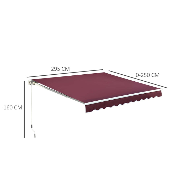 OutSunny Manual Retractable Awning, 3x2.5 m-Red