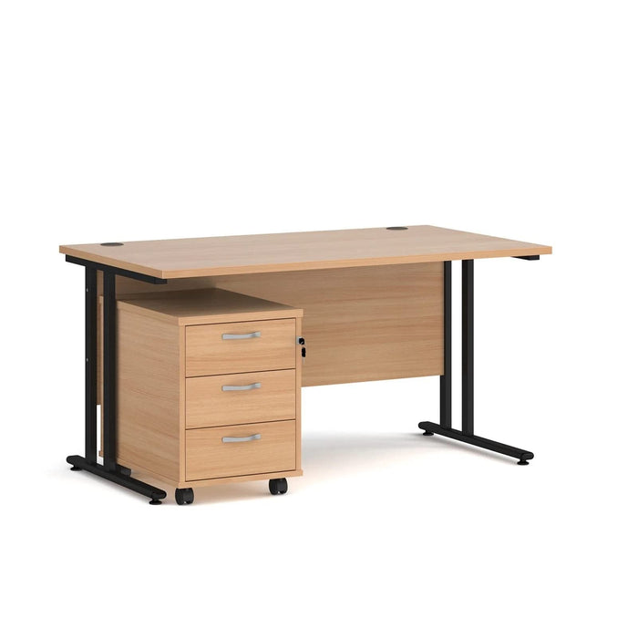 Dams International Straight Desk with 3 Drawer Pedestal SBK314B 1,400 x 800 x 725 mm