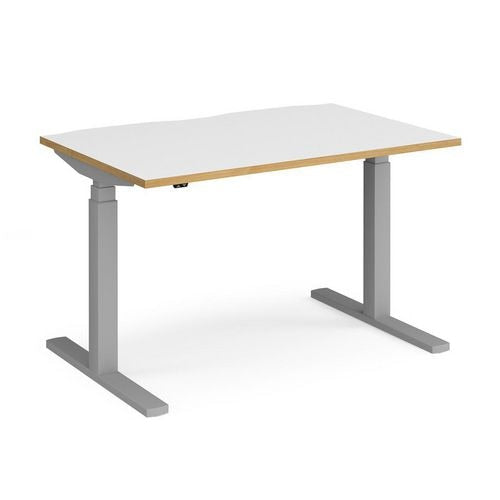 Elev8 Rectangular Sit Stand Single Desk with White & Oak Coloured Melamine Top and Silver Frame 2 Legs Touch 1200 x 800 x 675 - 1300 mm