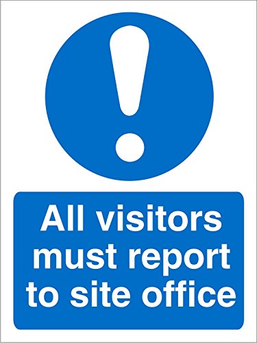 Mandatory Sign All Visitors Report to Site Office Plastic Blue, White 30 x 20 cm