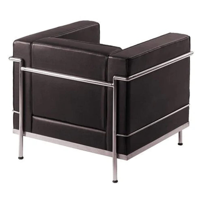 Nautilus Designs Ltd. Contemporary Cubed Leather Faced Reception Chair with Stainless Steel Frame and Integrated Leg Supports BSL/X201/BK Black