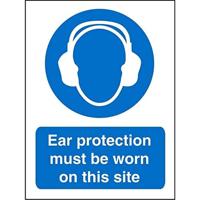 Mandatory Sign Ear Protection Must Be Worn On Site Plastic 30 x 20 cm