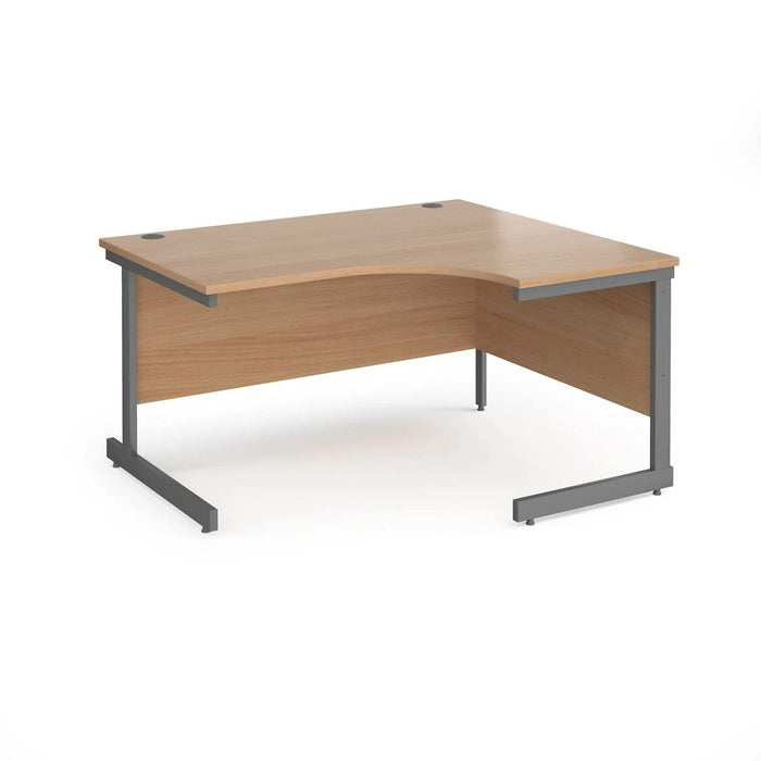 Dams International Right Hand Ergonomic Desk with White Top and Silver Frame Cantilever Legs MFC 1400 x 1200 x 725 mm