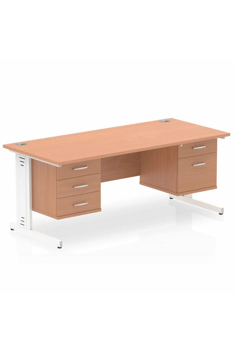 Dynamic Rectangular Office Desk Beech MFC Cable Managed Cantilever Leg White Frame 1 x 2 Drawer 1 x 3 Drawer Fixed Ped 1800 x 800 x 730mm