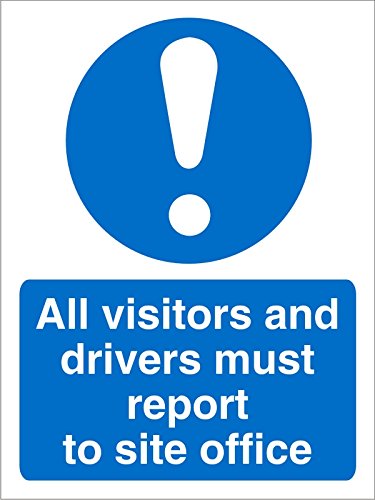 Mandatory Sign Visitors and Drivers Report to Office Plastic Blue, White 20 x 15 cm