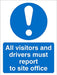 Mandatory Sign Visitors and Drivers Report to Office Vinyl 30 x 20 cm