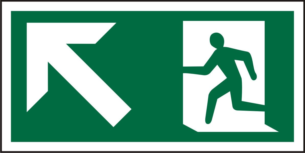 Fire Exit Sign with Up Left Arrow Plastic 10 x 20 cm