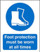 Mandatory Sign Foot Protection Worn at All Times Plastic 20 x 15 cm