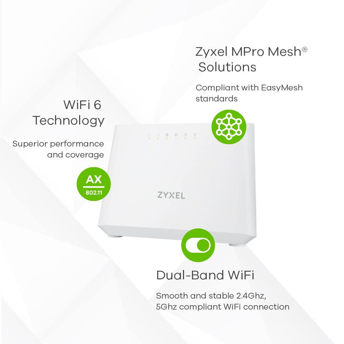 Zyxel DX3301-T0 - Wi-Fi system (router) - MPro Mesh Solutions - DSL modem - GigE - Wi-Fi 6 - Dual Band - VoIP phone adapter