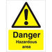 Warning Sign Hazard Area Plastic 30 x 20 cm