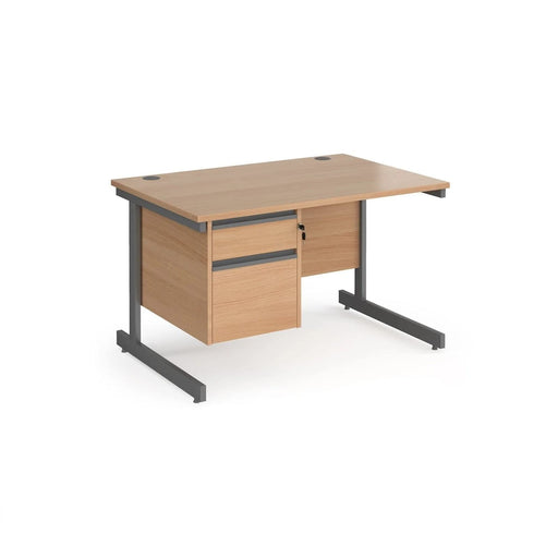 Dams International Straight Desk with White MFC Top and Graphite Frame Cantilever Legs and 2 Lockable Drawer Pedestal Contract 25 1800 x 800 x 725mm