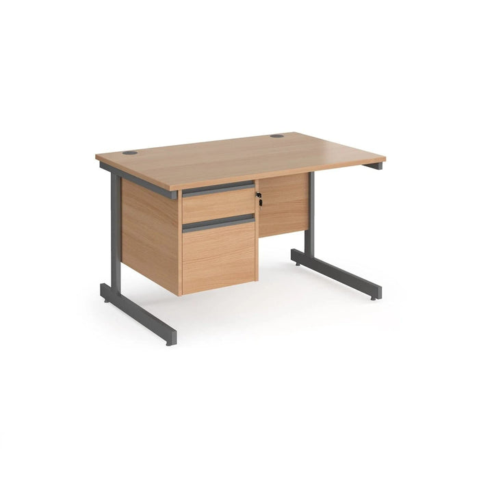 Dams International Straight Desk with White MFC Top and Silver Frame Cantilever Legs and 2 Lockable Drawer Pedestal Contract 25 1200 x 800 x 725mm