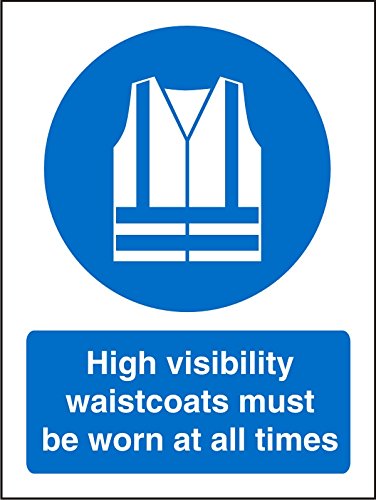 Mandatory Sign High Vis Waistcoats Worn At All Times Plastic Blue, White 20 x 15 cm