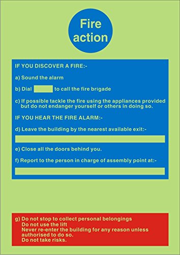 Fire Action Sign Vinyl Self Adhesive Assorted 20 x 15 cm