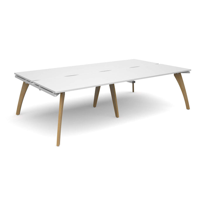 Dams International Rectangular Double Back to Back Desk with White Melamine Top and White Frame 4 Solid Oak Legs Fuze 2800 x 1600 x 725 mm