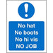 Mandatory Sign No Hats, Boots, Hi Vis Plastic 20 x 15 cm