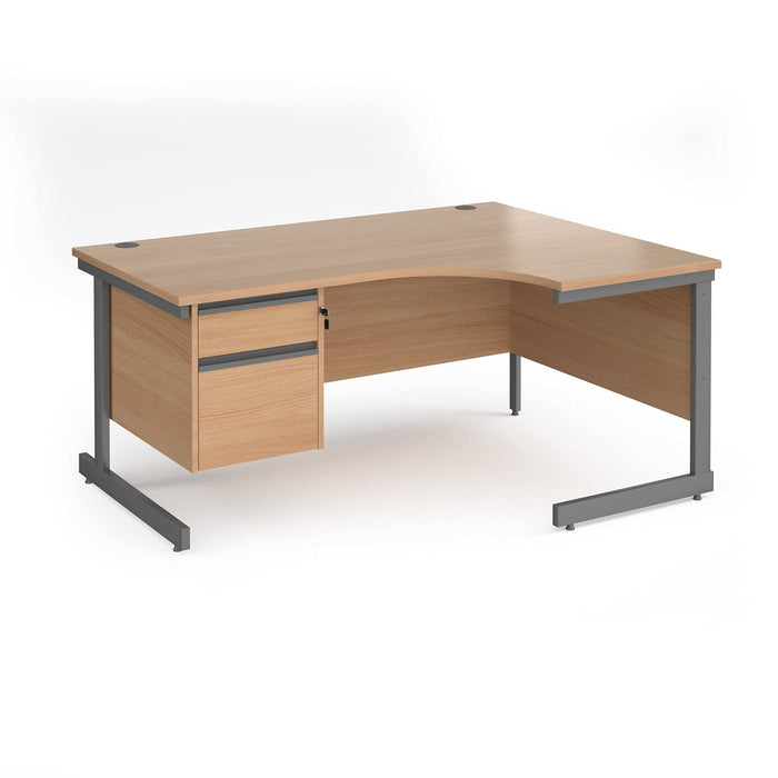 Right Hand Ergonomic Desk with 2 Lockable Drawers Pedestal and Beech Coloured MFC Top with Graphite Frame Cantilever Legs Contract 25 1600 x 1200 x 725 mm