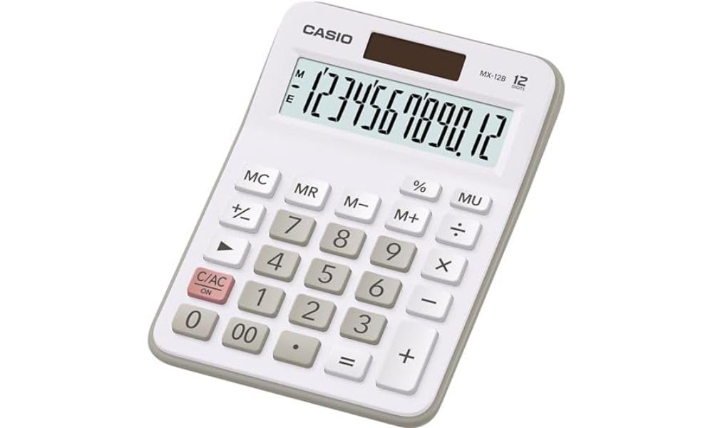 Casio Desktop Calculator MX-12B Digit Display White Percentage Calculation