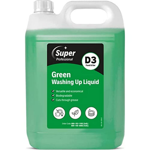 Super Professional Products Green Washing Up Liquid D3 2 Bottles of 5 L