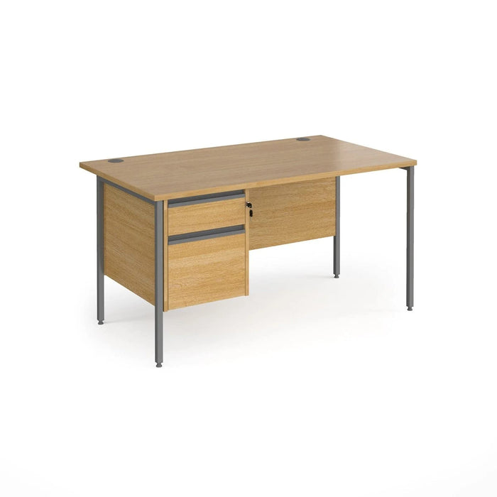 Dams International Straight Desk with Oak Coloured MFC Top and Graphite H-Frame Legs and 2 Lockable Drawer Pedestal Contract 25 1400 x 800 x 725mm