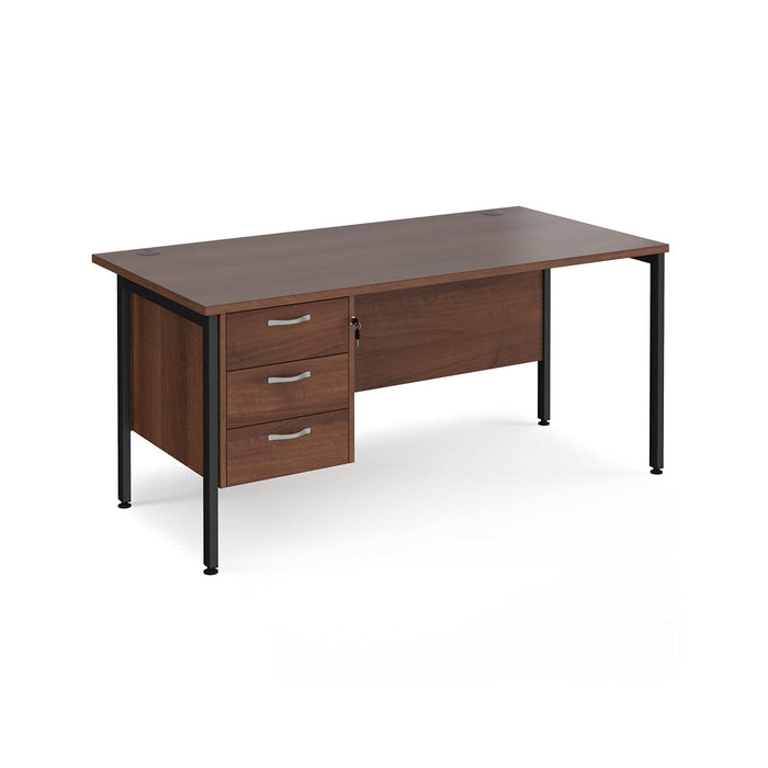 Rectangular Straight Desk Walnut Wood H-Frame Legs Black Maestro 25 1200 x 800 x 725mm 3 Drawer Pedestal