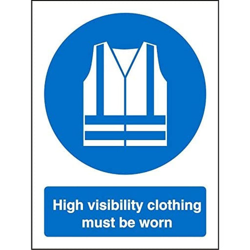 Mandatory Sign High Vis Clothing Must Be Worn Vinyl Blue, White 20 x 15 cm