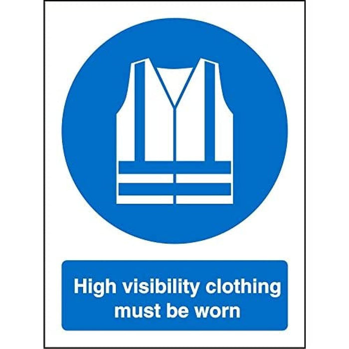 Mandatory Sign High Vis Clothing Must Be Worn Vinyl Blue, White 20 x 15 cm