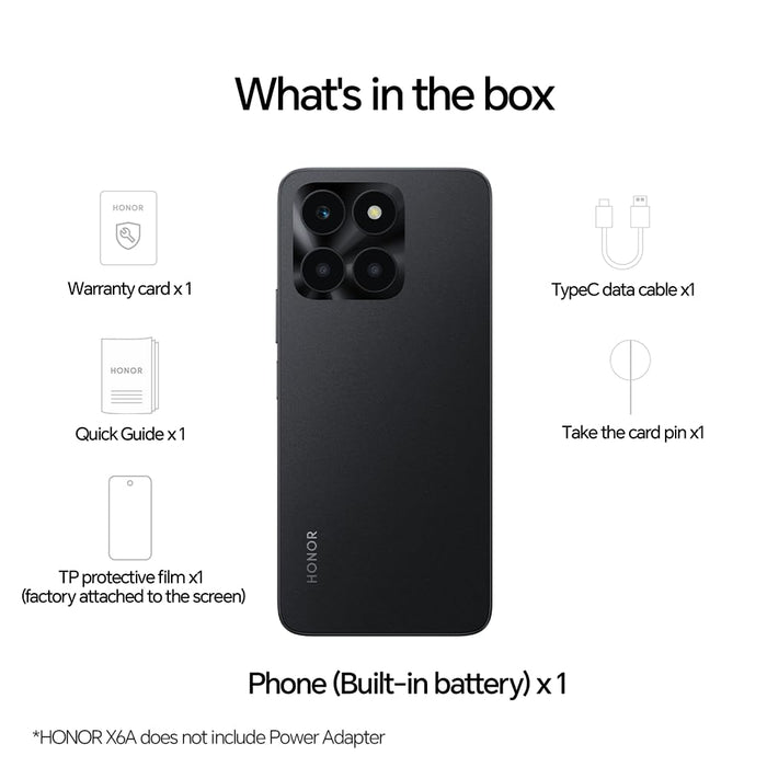 Honor X6a 6.56 Inch 4G MediaTek Helio G36 Dual SIM 4GB RAM 128GB Storage Midnight Black Mobile Phone