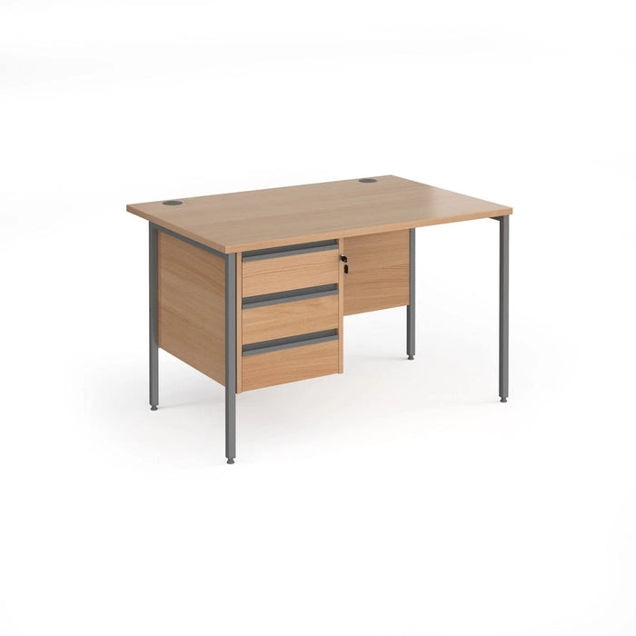 Dams International Straight Desk with Oak Coloured MFC Top and Graphite H-Frame Legs and 3 Lockable Drawer Pedestal Contract 25 1400 x 800 x 725mm