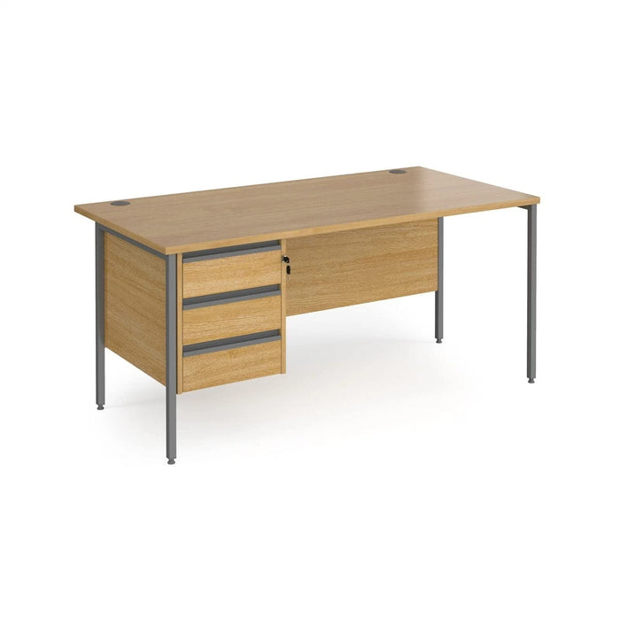 Dams International Straight Desk with Oak Coloured MFC Top and Graphite H-Frame Legs and 3 Lockable Drawer Pedestal Contract 25 1600 x 800 x 725mm