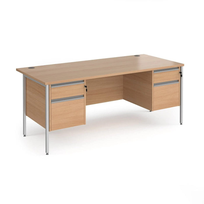 Straight Desk with Beech Coloured MFC Top and Silver H-Frame Legs and 2 x 2 Lockable Drawer Pedestals Contract 25 1800 x 800 x 725mm