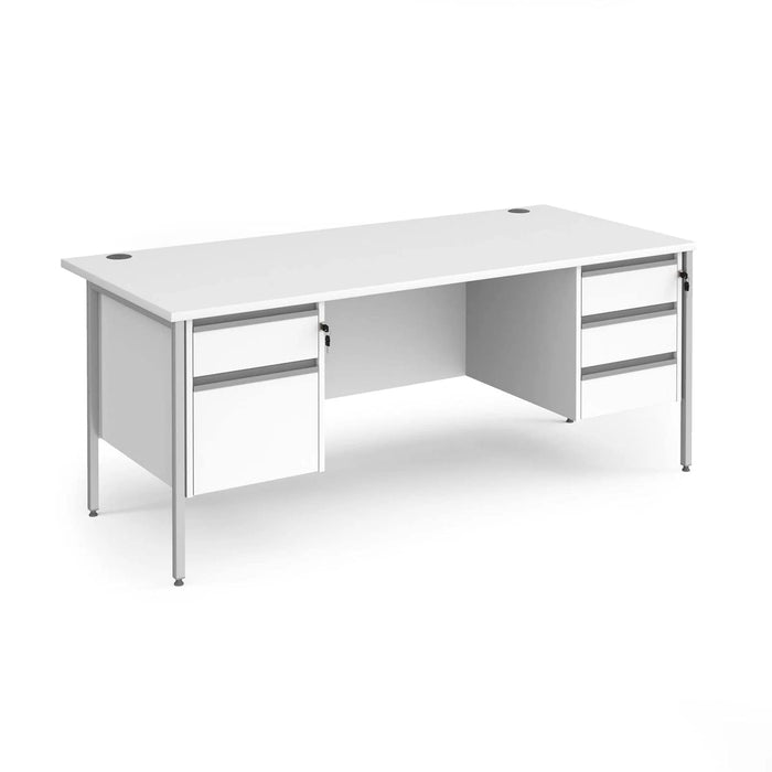 Dams International Straight Desk with White MFC Top and Silver H-Frame Legs and Two & Three Lockable Drawer Pedestals Contract 25 1800 x 800 x 725mm