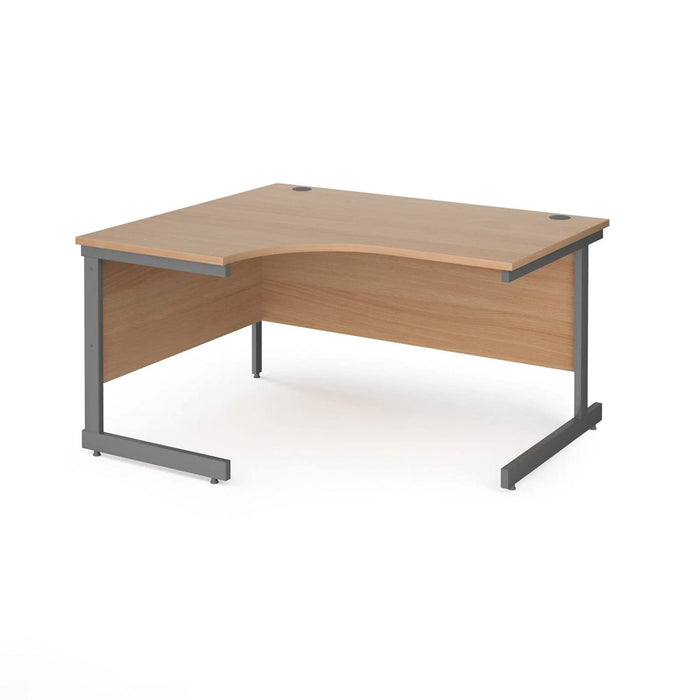 Dams International Left Hand Ergonomic Desk with Oak Coloured MFC Top and Silver Frame Cantilever Legs Contract 25 1600 x 1200 x 725 mm