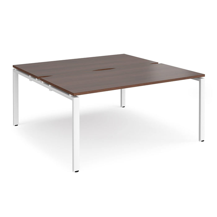 Dams International Rectangular Back to Back Desk with Walnut Melamine Top and White Frame 4 Legs Adapt II 1600 x 1600 x 725mm