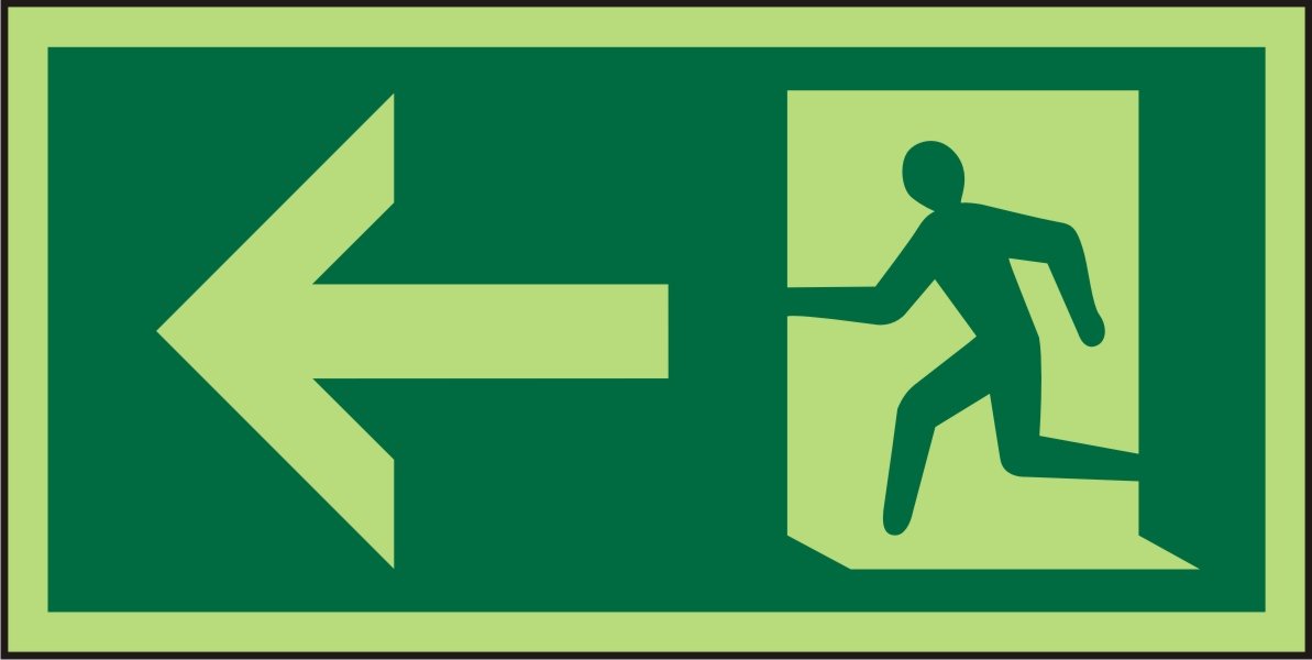 Fire Exit Sign with Left Arrow Self Adhesive Vinyl Green 10 x 20 cm
