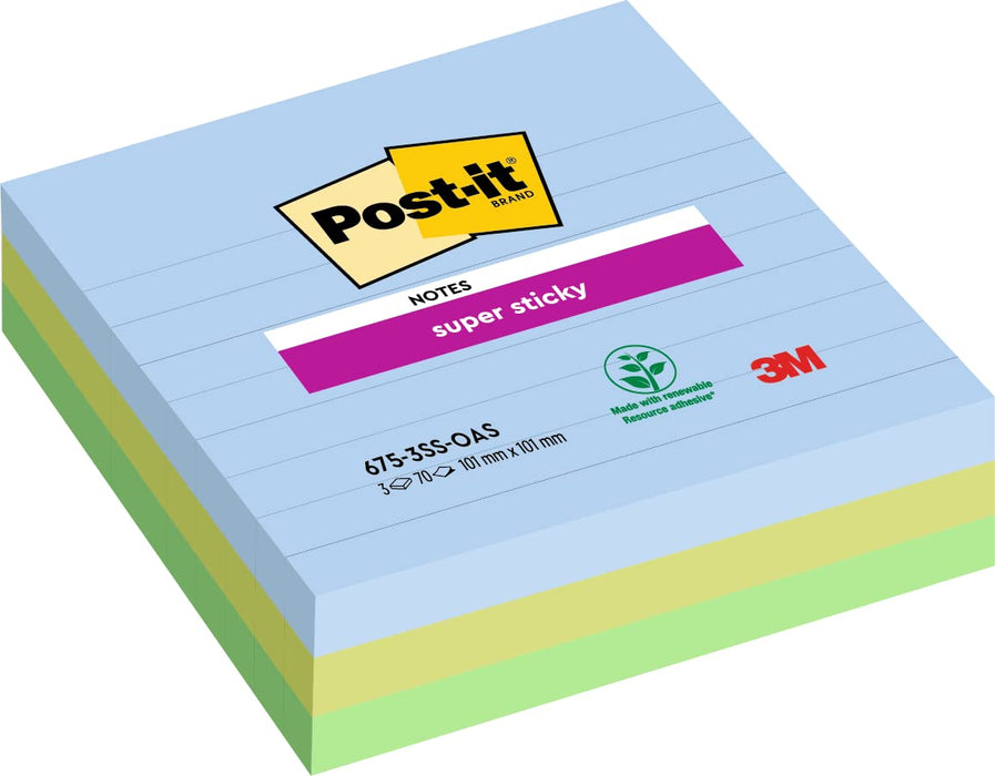 Post-it Sticky Notes Oasis 101 x 101 mm Assorted 90 Sheets Pack of 3