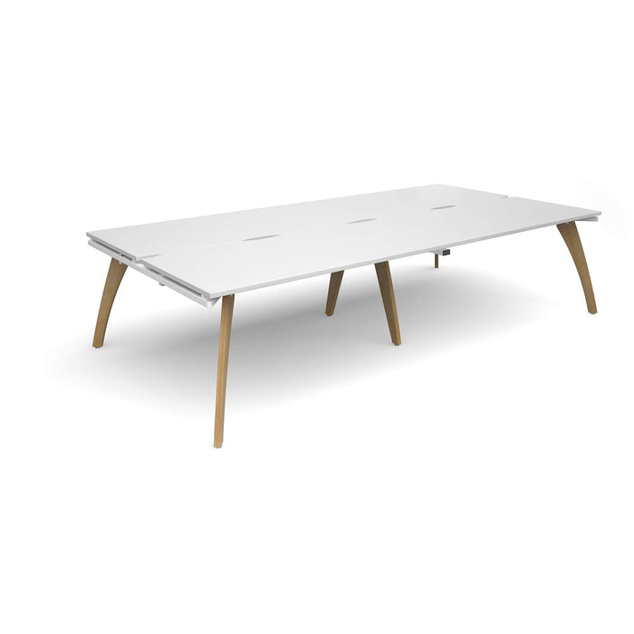 Dams International Rectangular Double Back to Back Desk with White Melamine Top and White Frame 4 Solid Oak Legs Fuze 3200 x 1600 x 725 mm